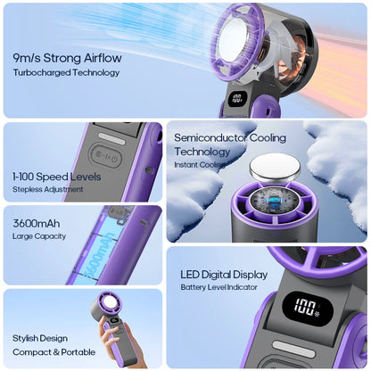 New Foldable Air Cooling Rechargeable Fan 3600mAh Portable Mini Handheld Fan 100-Speed Stepless Turbo Wind for Outdoor Travel