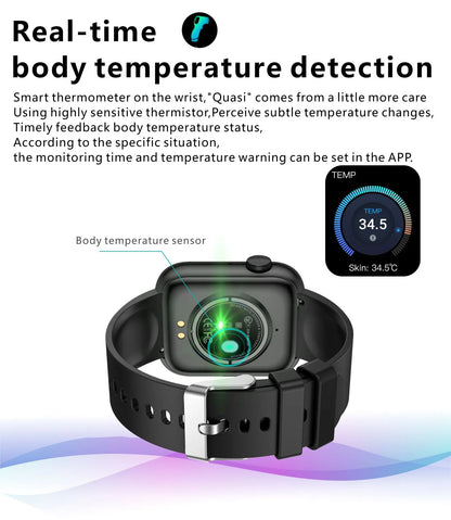 LIGE New Women Smart Watch 1.85 Full Touch Bluetooth Call Smart Wristwatch Body Temperature Watch Sports Bracelet Men Smartwatch