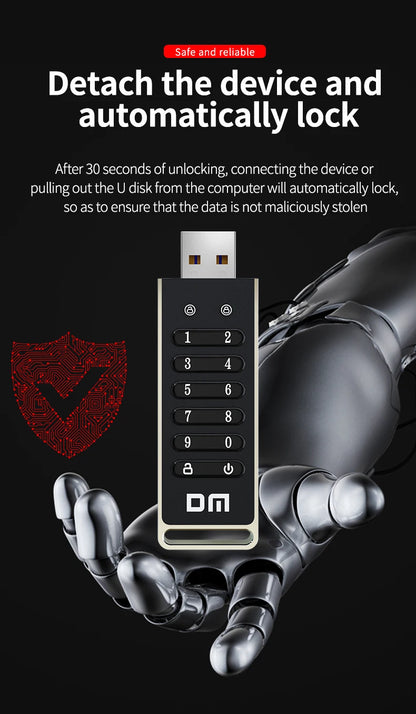 DM FD063 256-bit Encrypted USB Drive Password Secure Flash Drive USB3.0 U Disk Support Reset/Wipe/Auto Lock Function