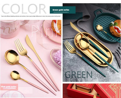 2PC/4PC Cutlery Set Stainless Steel Glossy Titanium Black Gold Cutlery Knife Fork Spoon Tea Spoon Set Kitchen Accessories
