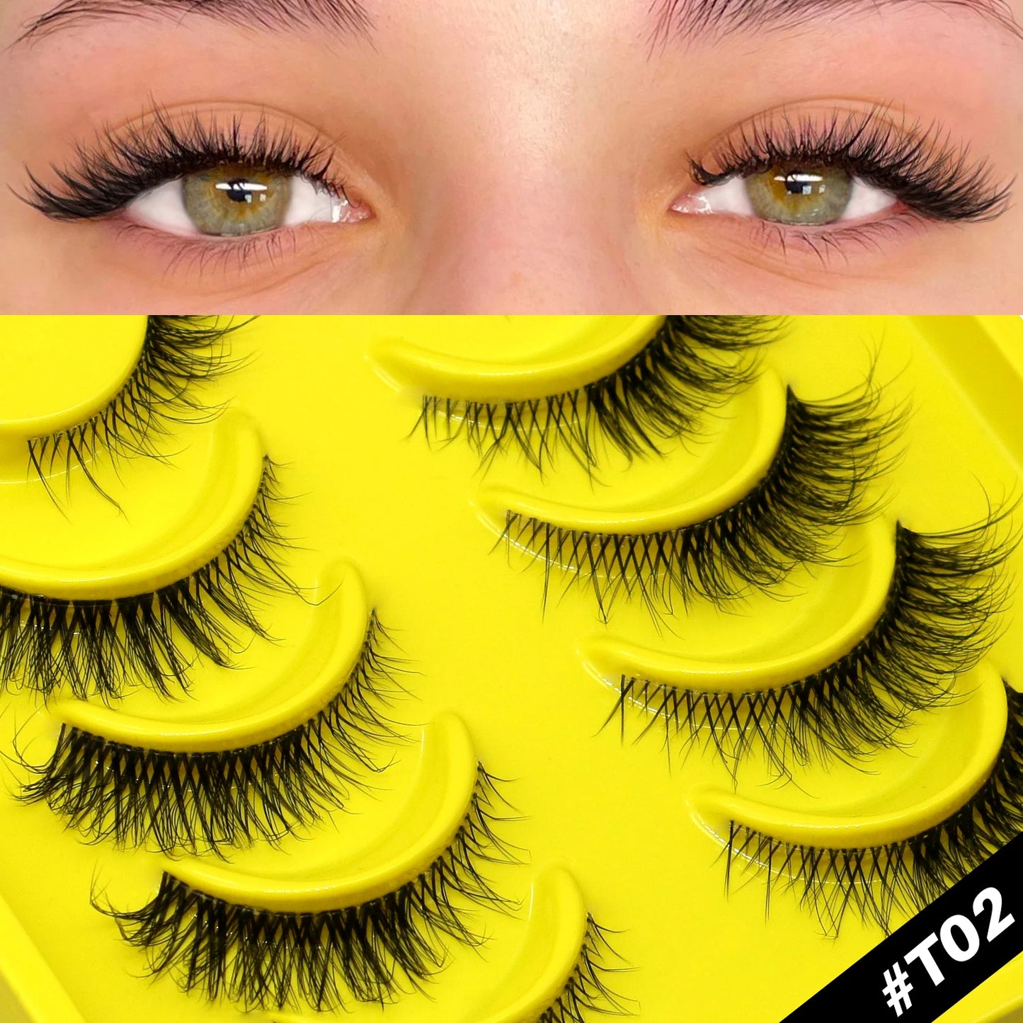 GROINNEYA Half Lashes Cat Eye Lashes Soft Natural Clear Band Lashes Natural Look Faux Mink Wispy Mink Eyelashes Makeup