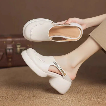 New Half-bang-head Slippers for Women 2025 Genuine Leather Platform Wedge-shaped Sneakers Pump Summer Fashion Women Casual Shoes