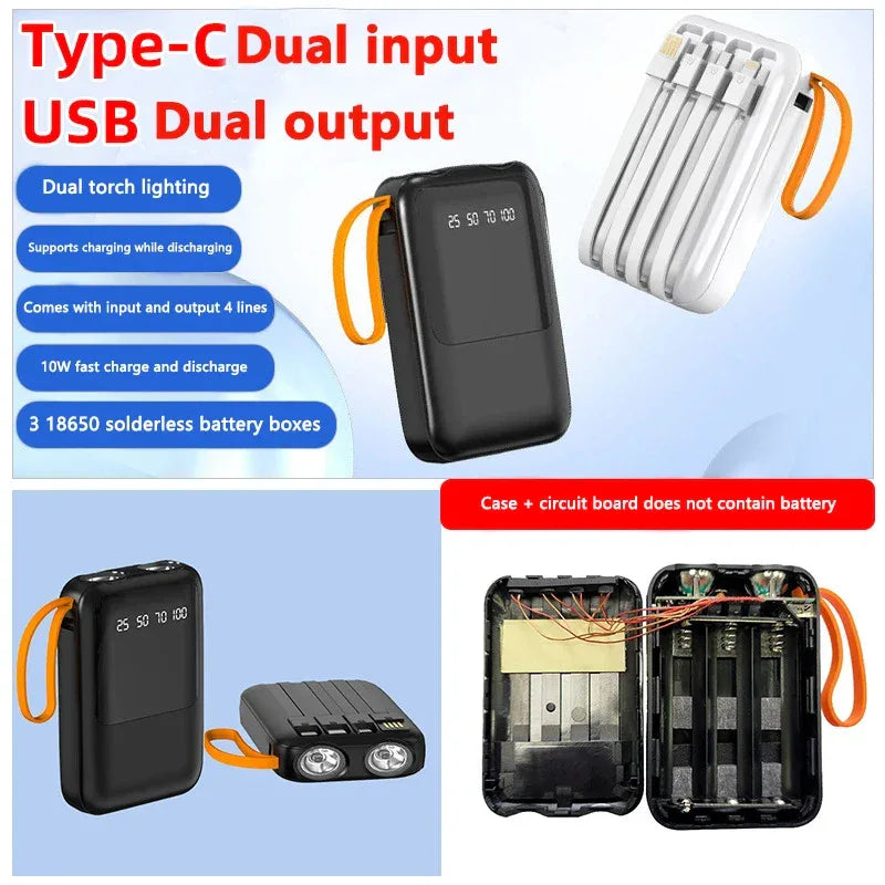 3*18650 Power Bank Fast Charging Powerbank Portable Battery Charger PowerBank For iPhone Xiaomi 4IN1 Mini Battery Storage Boxes