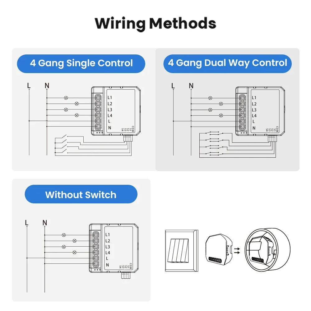 AVATTO WiFi Smart Light Switch Module，1/2/3/4 Gang DIY Breaker Neutral Wire Control Works With Tuya Alexa, Google Home