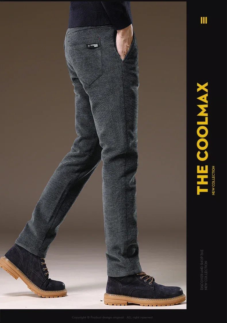 Casual Pants Men Winter New Fleece Business Elastic Waist Slim Korean Warm Thick Brushed Plush Trousers Male 28-38