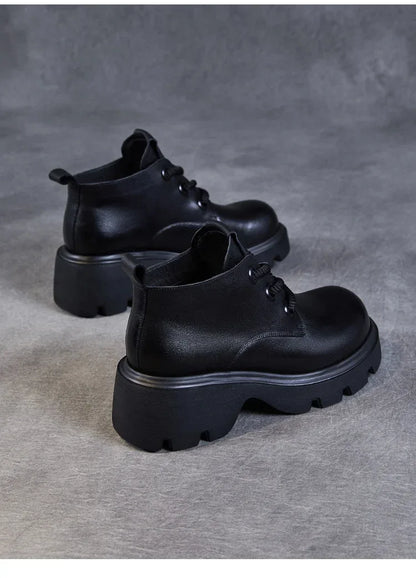 DRKANOL Luxury Design Genuine Leather Ankle Boots For Women Platform Casual Short Boots Women Winter Thick High Heel Warm Shoes