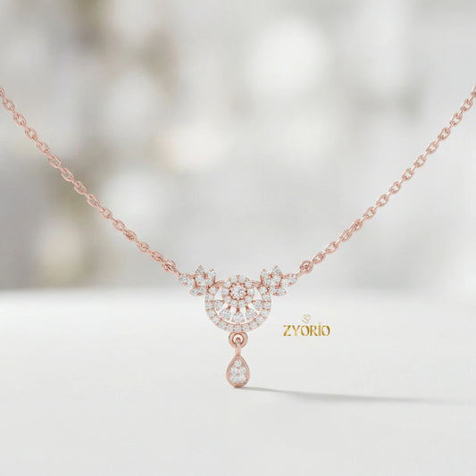 ZYORIO Women's Rose Gold Diamond Pendant Necklace Floral Design Pave Setting Round Brilliant Cut Teardrop Drop Romantic Wedding by PDG ibma