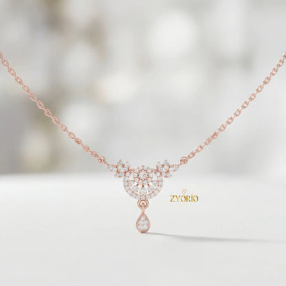 ZYORIO Women's Rose Gold Diamond Pendant Necklace Floral Design Pave Setting Round Brilliant Cut Teardrop Drop Romantic Wedding