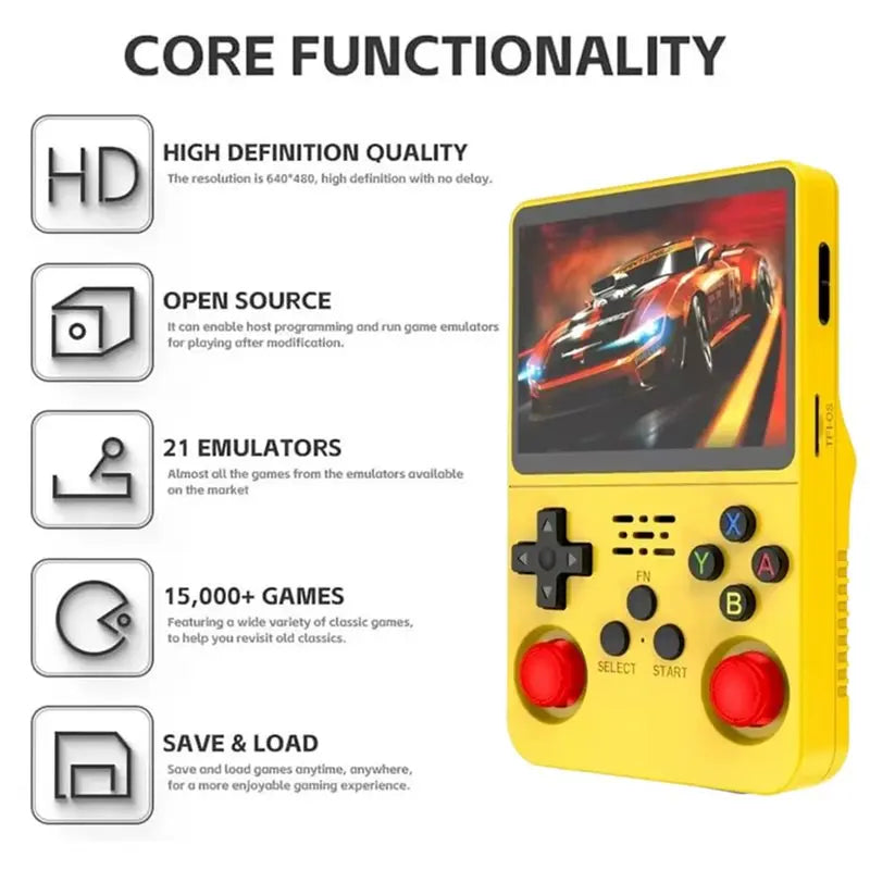 A13E-Retro Handheld Game Console R36S 3.5" IPS Screen 128GB Storage Dual 3D Joystick 3200Mah Battery Video Gaming Device