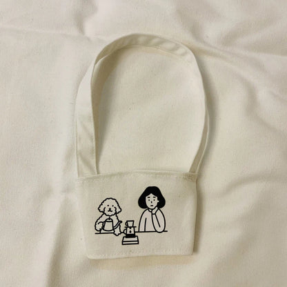 【Portable Water Bottle Holder Carry Bag Coffee Cup Storage Sleeve Cover Canvas Printing Milk Tea Set Drinking Bottle Strap】