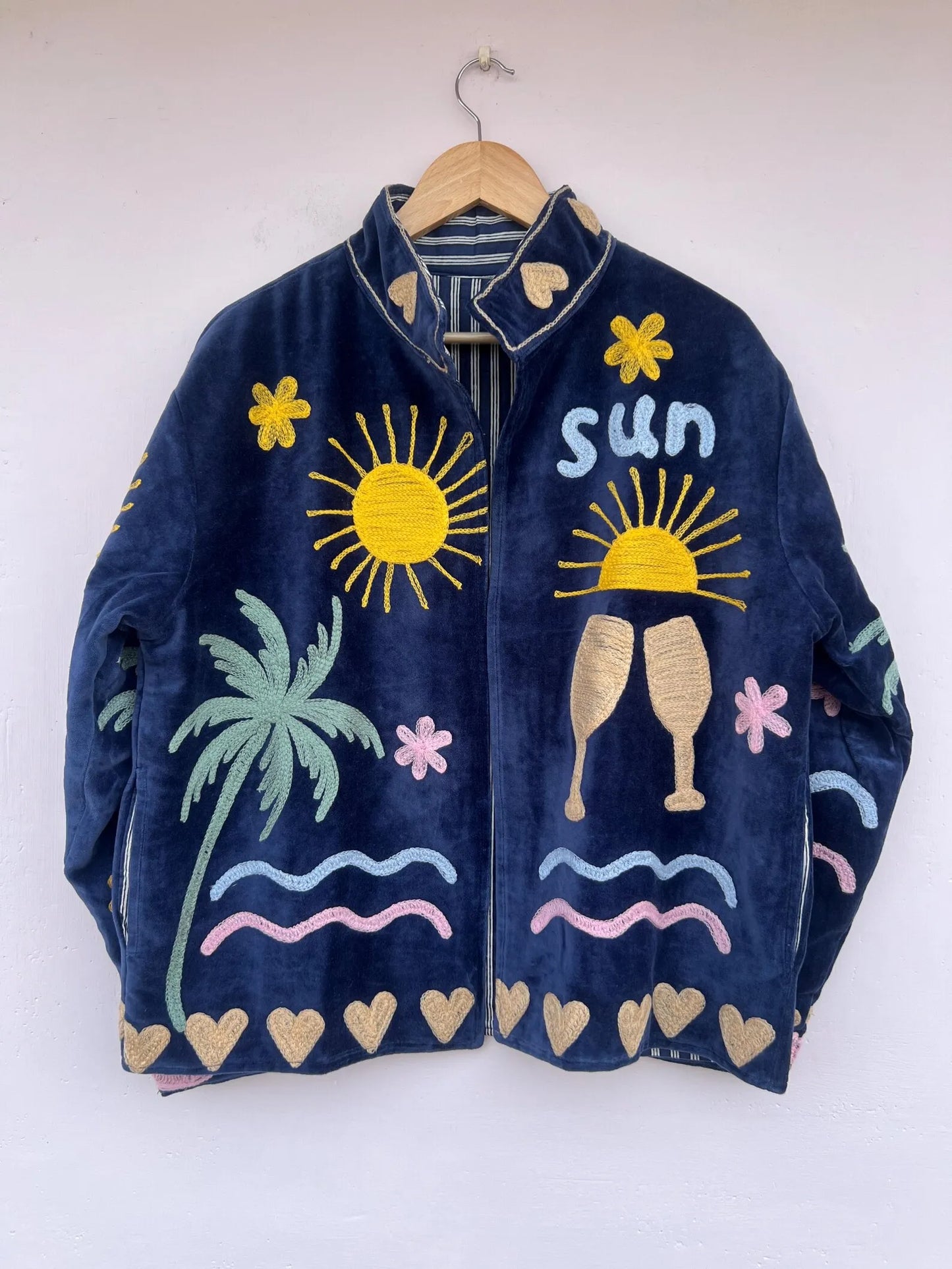 Velvet Suzani Plus Size Quilted Waterproof Reversible Eco-Friendly Cotton Jacket Hand Embroidery Floral Pattern for Women