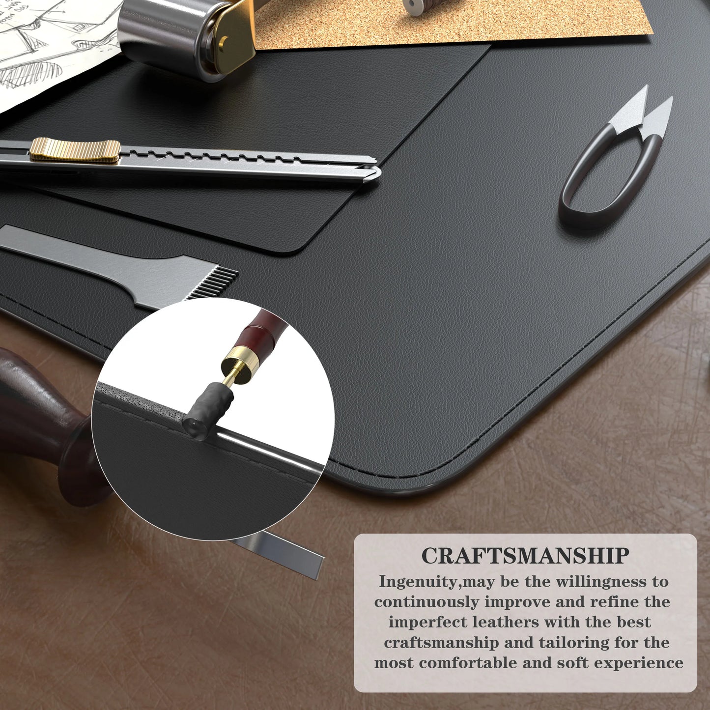 Dual Sided Desk Mat,Leather Desk Pad,Black Cork Desk Mat Protector,Large Mouse Pad,Desk Writing Pad for Office and Home