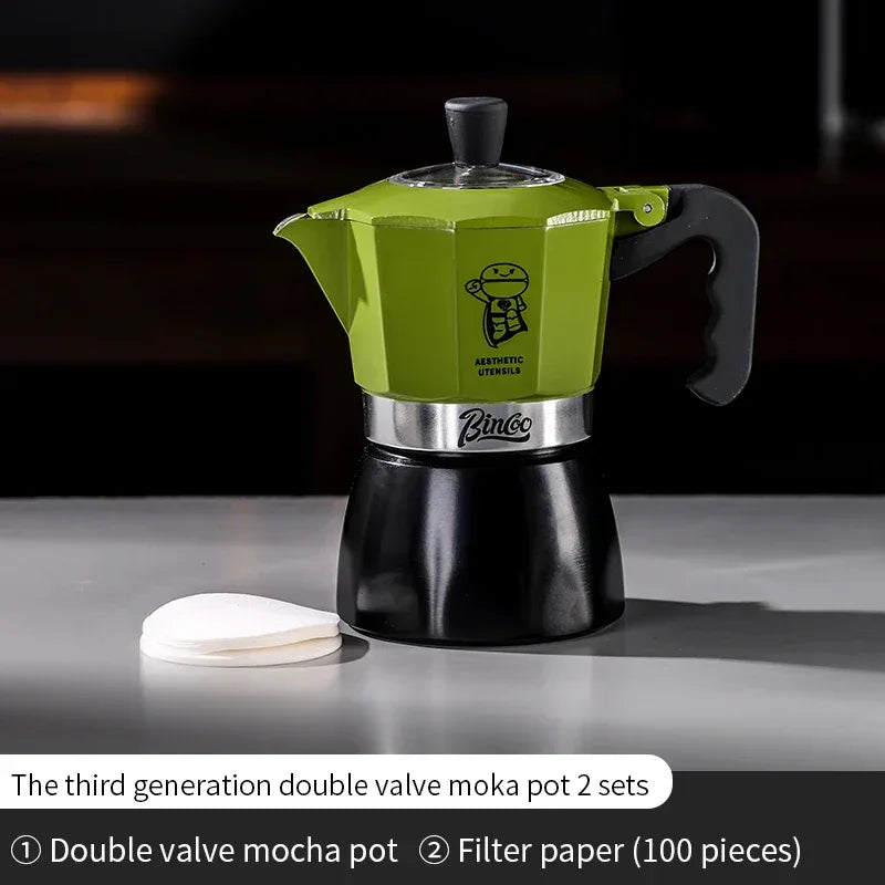 Bincoo Double valve Moka Pot Set Electric Stove Coffee Pot Household Italian Espresso Machine Mocha Pot Barista Accessories 220V