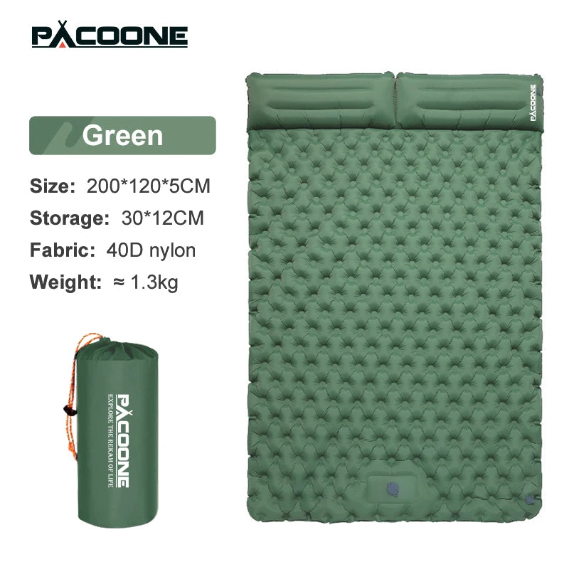 PACOONE Double Sleeping Pad Camping Mattress 2 Person Extra Thick Queen Camping Pads Tent Mattress for Adults (Foot Pump) New
