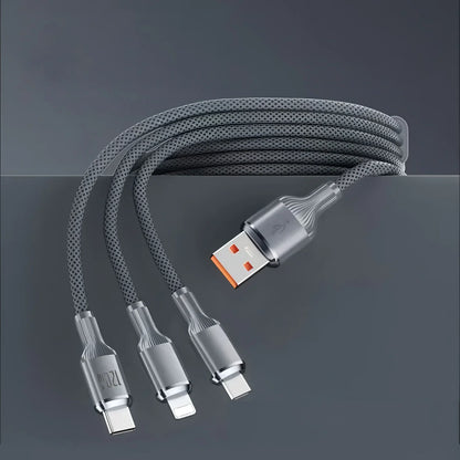 120W 3 In 1 Fast Charging Cable 3A For iPhone15 14 13 12 11 X Pro Max Micro USB Type-C Phone Charger USBC Data Cable 1.2M