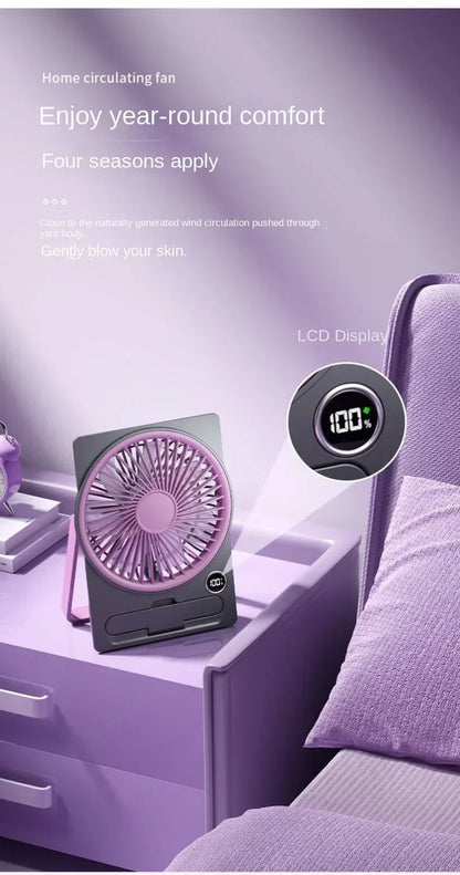 Ultra-thin Desktop Fan Digital Display USB Charging Strong Wind Portable Silent Card Style Fan Dormitory Office Summer Small Fan