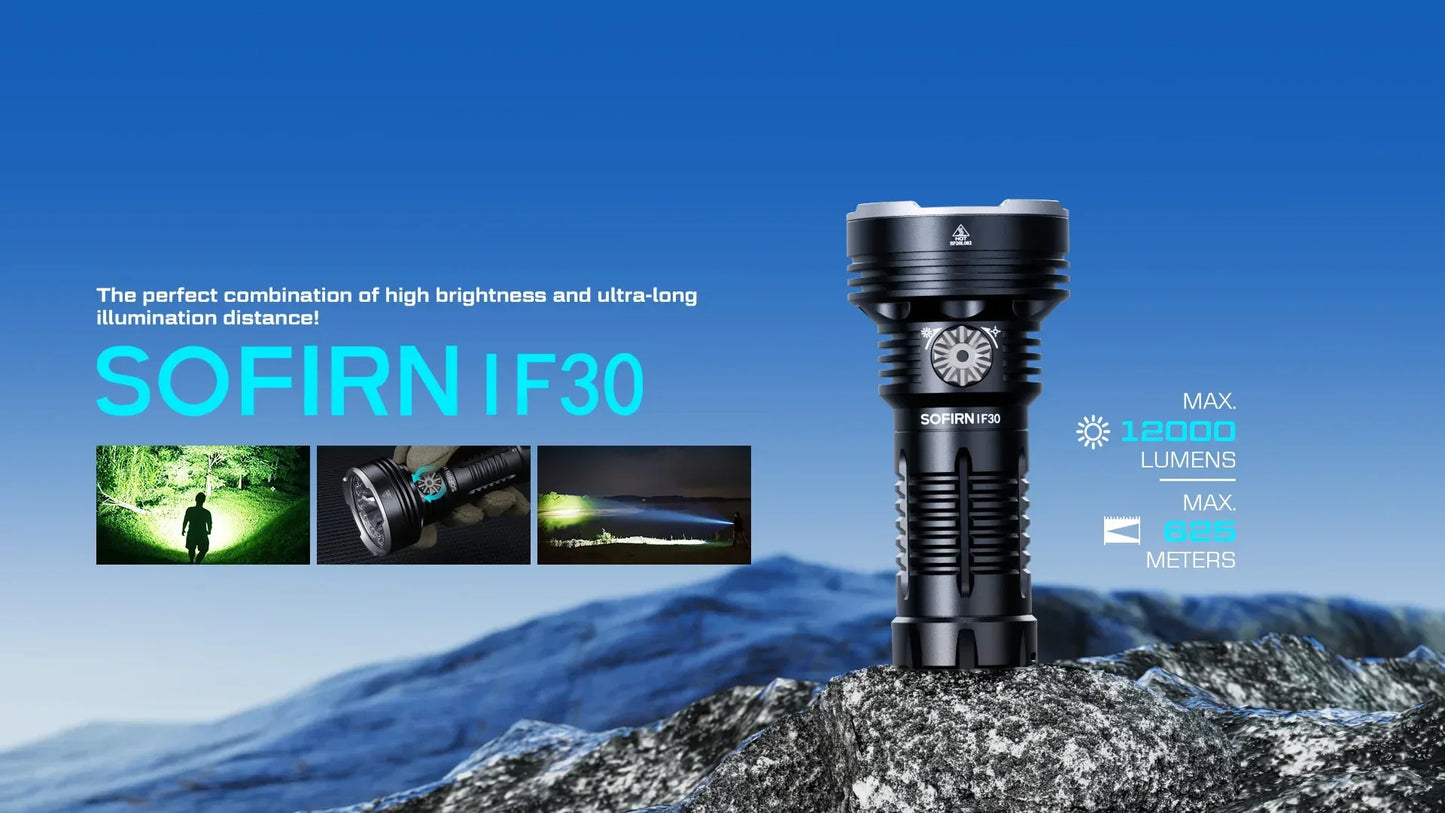 Sofirn IF30 Powerful  USB C Rechargeable EDC Flashlight IPX8 Waterproof 32650 12000lm SFT40 Lamp Portable Torch