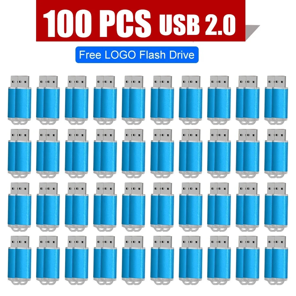 100PCS USB 2.0 Pendrive 128GB 64GB 32GB 16GB 8GB USB Flash Drive 4GB 2GB Free Laser Logo 2.0 USB Flash Drive Stick Best Gift