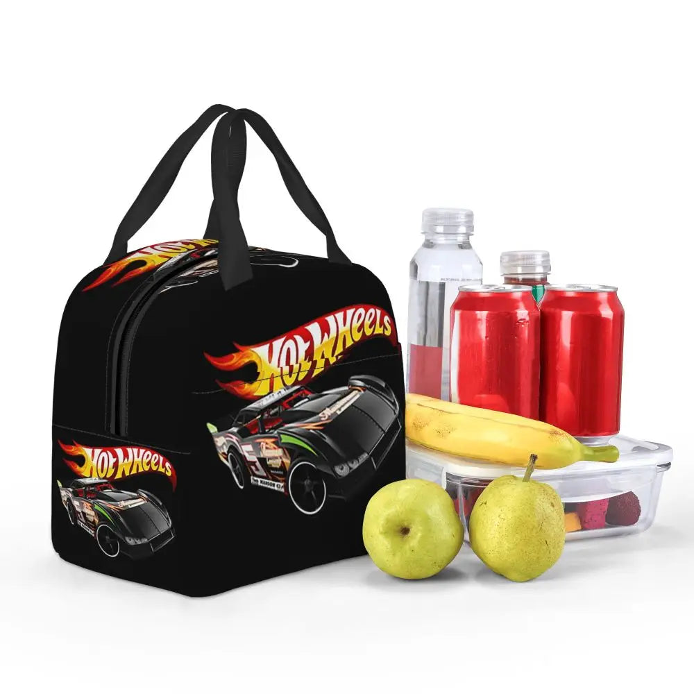 Custom Hot Wheels For Fans Thermal Insulated Lunch Bag Cartoon Sport Car Portable Lunch Container Travel Multifunction Food Box