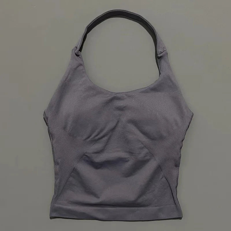 HISTELLO Halter Top Gym Vest Woman Backless Tank Tops Push Up Sport Bras Running Vest Workout Tops Activewear Yoga Clothing