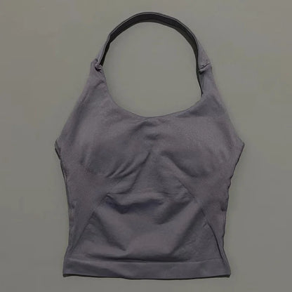 HISTELLO Halter Top Gym Vest Woman Backless Tank Tops Push Up Sport Bras Running Vest Workout Tops Activewear Yoga Clothing