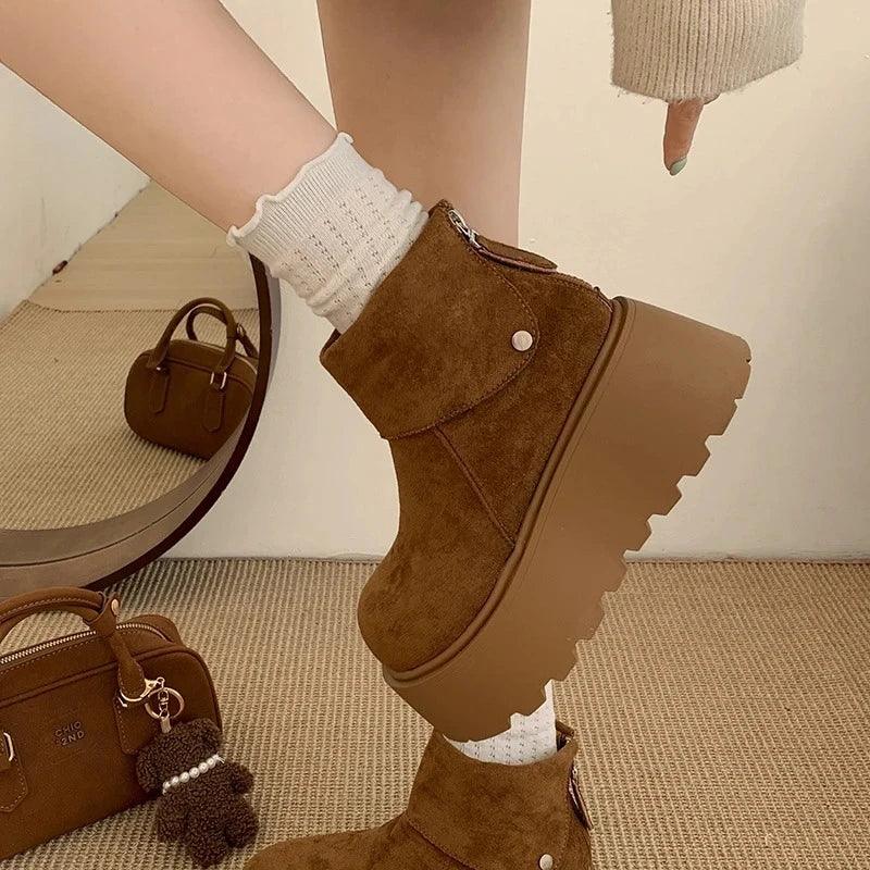 Winter Fashion Platform Heels Women Ankle Boots Keep Warm Height Increase  Short Booties Shoes Zapatos Mujer