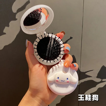 Sanrio Makeup Mirror Hello Kitty Kuromi My Melody Folding Airbag Comb for Women Portable Mirror Air Cushion Comb Girls Gift