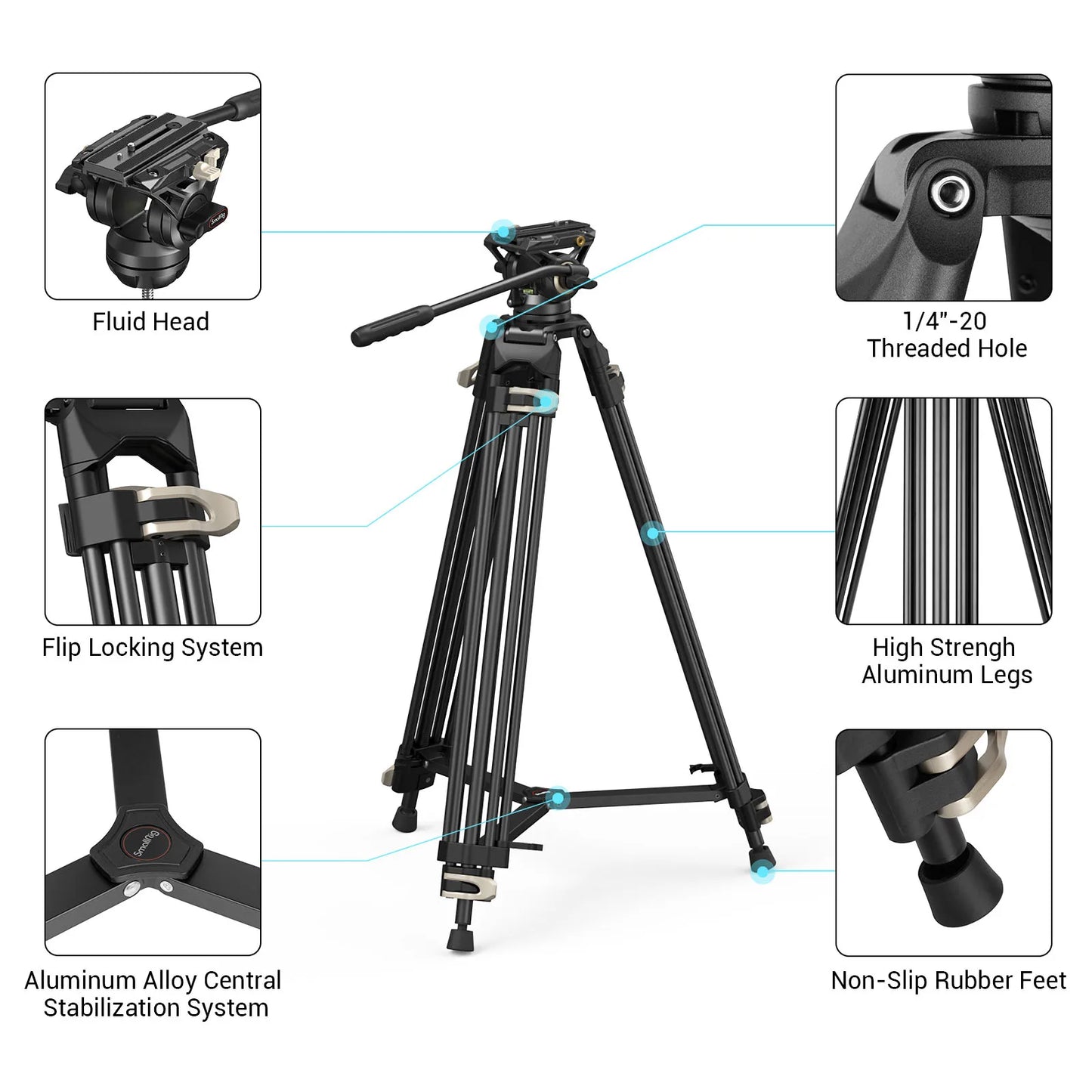 SmallRig Heavy-Duty 360° Fluid Head Tripod AD-01 186cm Video Tripod with Quick Release Plate for DSLR Camera Camcorder