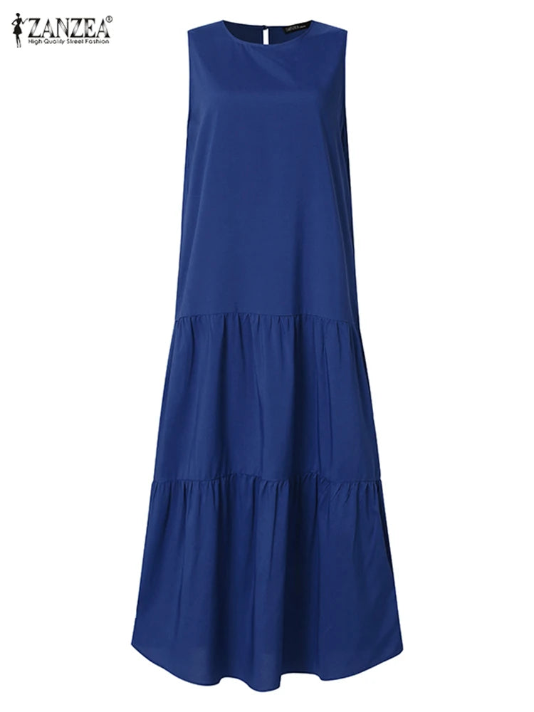 2025 ZANZEA Women Summer Dresses Stylish Sleeveless Ruffles Hem Sundress Casual A-line Holiday Beach Vestido Elegant Party Dress