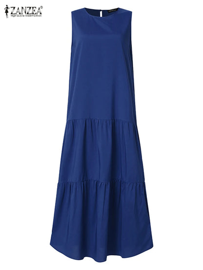 2025 ZANZEA Women Summer Dresses Stylish Sleeveless Ruffles Hem Sundress Casual A-line Holiday Beach Vestido Elegant Party Dress