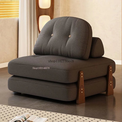 Canapé-lit convertible Nordic Home Lazy Sofa pour petits appartements, canapé en tissu, canapé-lit modulable crème, style tatami.