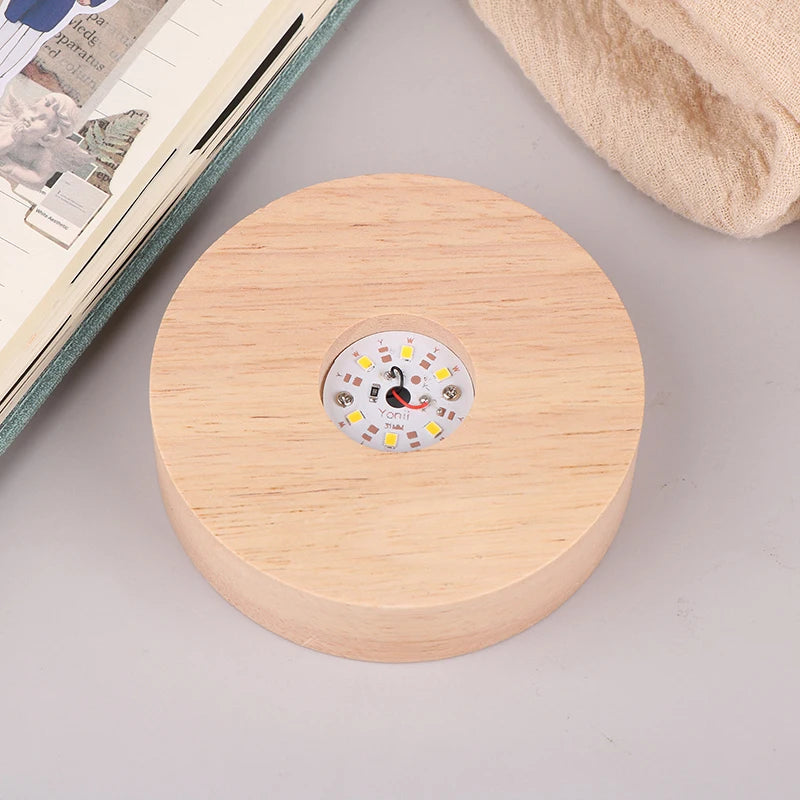 1PC Battery Operated 8/10cm Round Wooden LED Light Dispaly Base Stand Holder Table Night Lamp Base Crystal Glass Art Ornaments