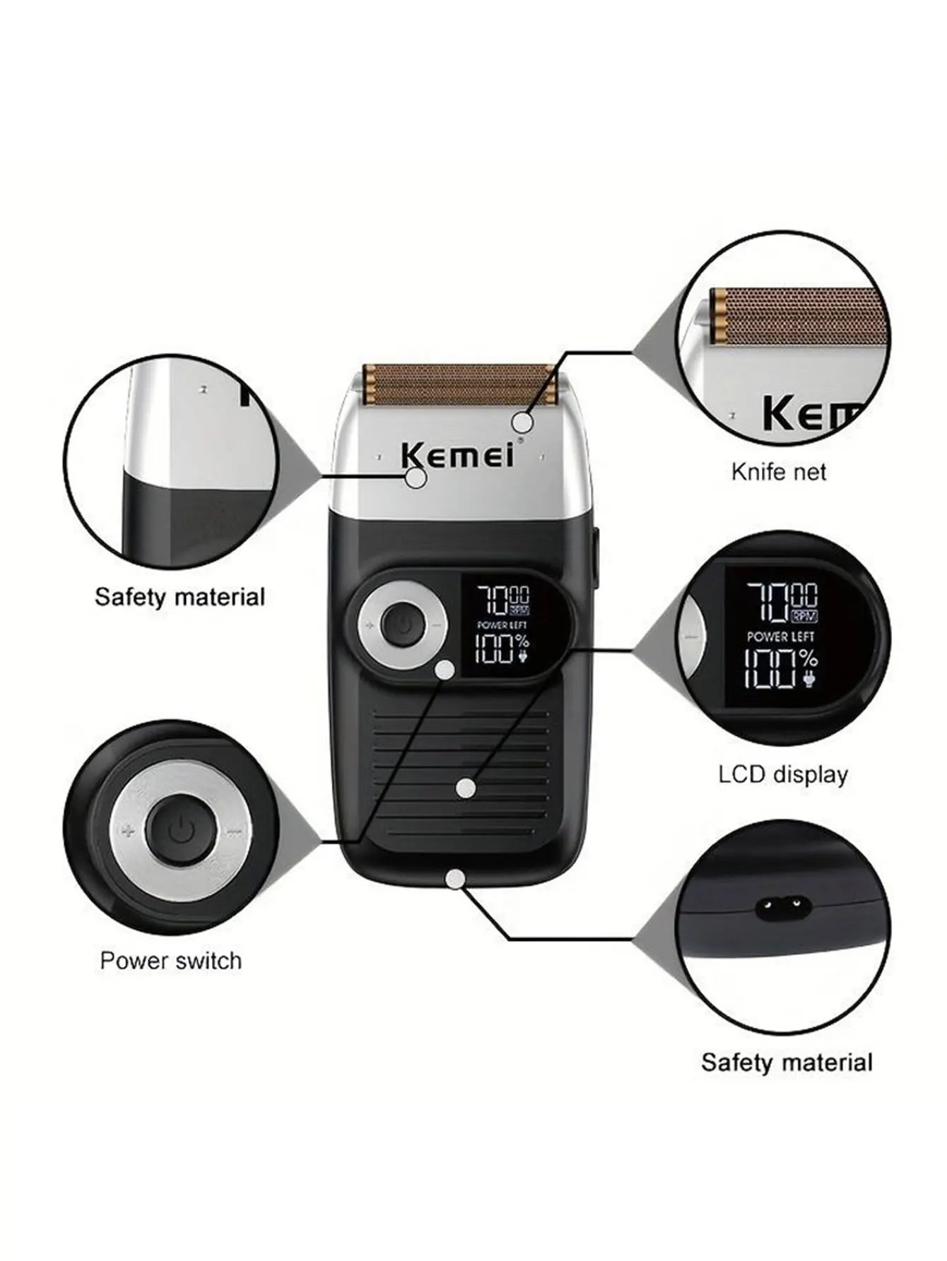 Kemei Original Multi-functional 2 In 1 Electric Shaver Rechargeable LCD Digital Display Reciprocating Razor For Men KM-2026 2027