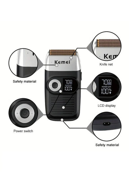 Kemei Original Multi-functional 2 In 1 Electric Shaver Rechargeable LCD Digital Display Reciprocating Razor For Men KM-2026 2027