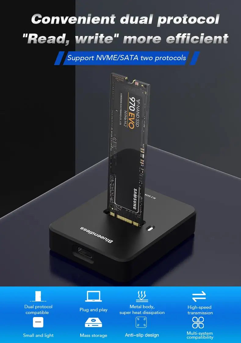 Blueendless External SSD Hard Disk M.2 SSD Enclosure 10Gbps Online Reading Writing Speed SSD Case For SATA NVME Docking Station