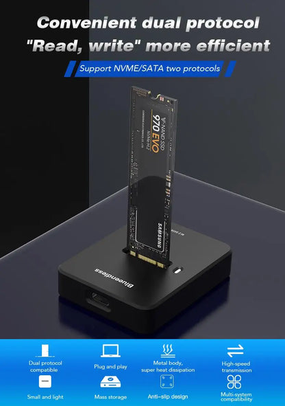 Blueendless External SSD Hard Disk M.2 SSD Enclosure 10Gbps Online Reading Writing Speed SSD Case For SATA NVME Docking Station