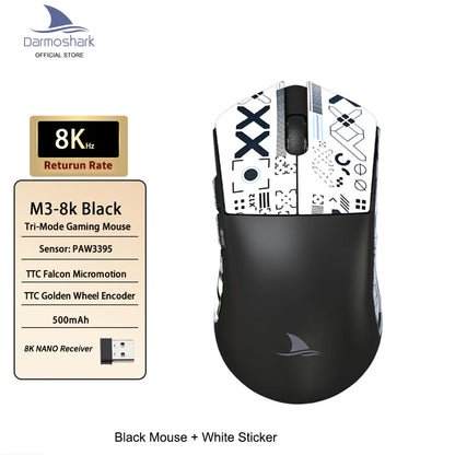 Darmoshark M3 Gaming Mouse Dual Mode 8K Wireless Tri-Mode PAW3395 Big Hand Macro Game Mouse 26000 DPI Lightweight Mice