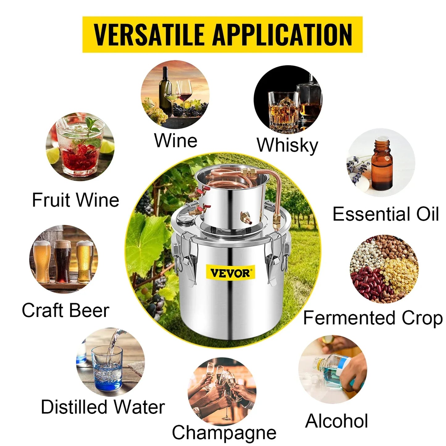 SucceBuy 3 5 8 13 Gal Distiller Alambic Alcohol Still Stainless Copper DIY Home Brew Water Wine Essential Oil Brewing Kit
