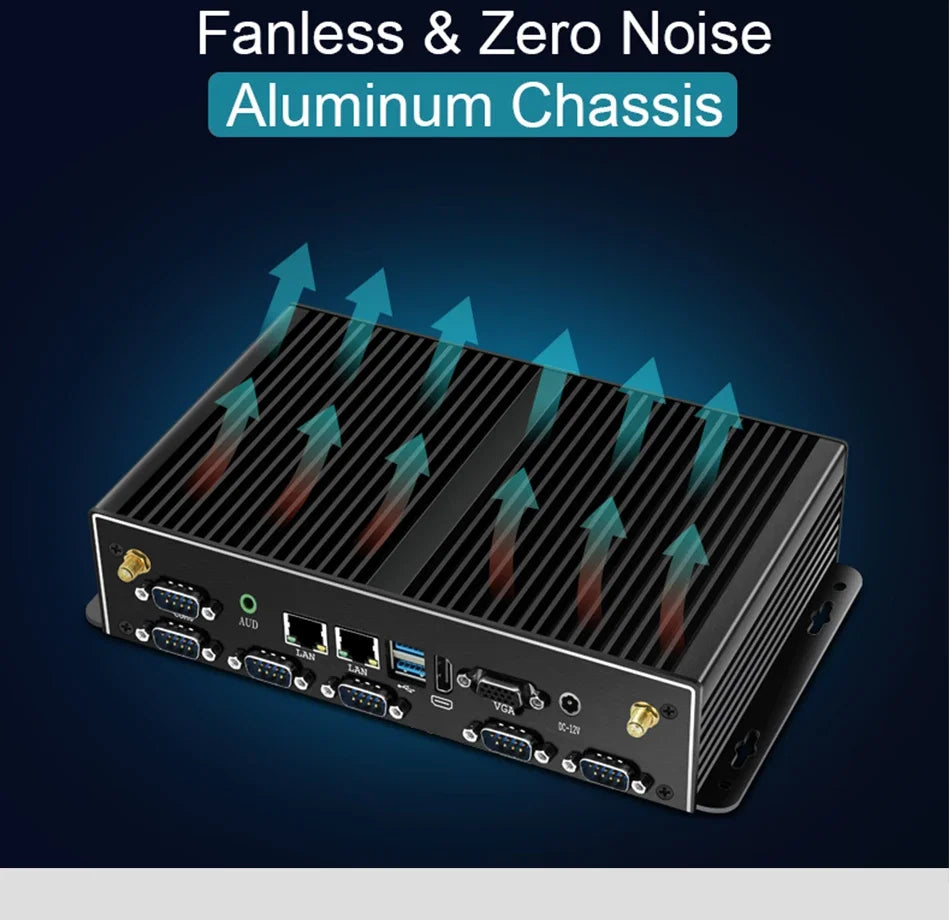 Industrial Mini PC Fanless Dual LAN 6x COM-RS232 Support 1x RS485 Intel I7-5500U Celeron J1900 SIM Slot Mini-PCIe Windows Linux
