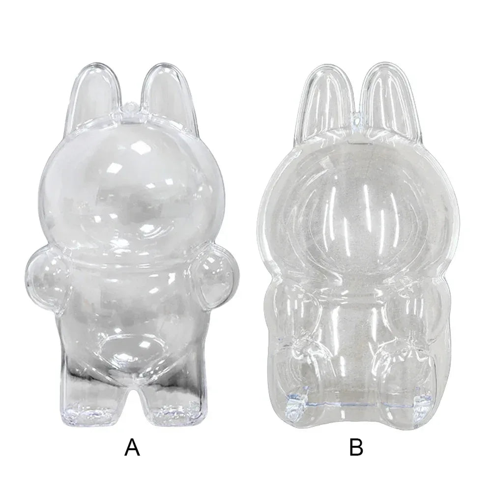 Transparent Macaron Doll Case For Labubu - Popmart Bubble Mart Storage Box, Dustproof Cover for Elf, Christmas New Year Gift