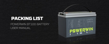 POWERWIN BT100 12.8V 100Ah 1280Wh LiFePO4 Battery 4000+Deep Cycle Rechargeable Built-in BMS Grade A Cell Solar Power Inverter