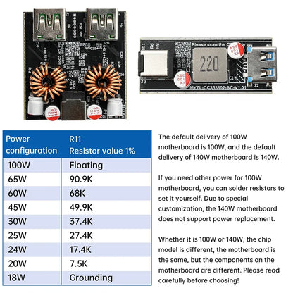 PD140W/PD100W Fast Charging Desktop Charger Module Full Protocol DIY Motherboard Single-Channel Dual-Channel Charger Module