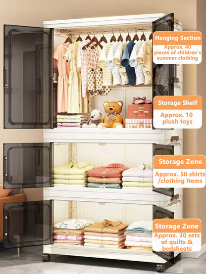 Multi-Functional Folding Storage Cabinet with Doors for Home Office Kitchen Bathroom Organizer White Black Gray