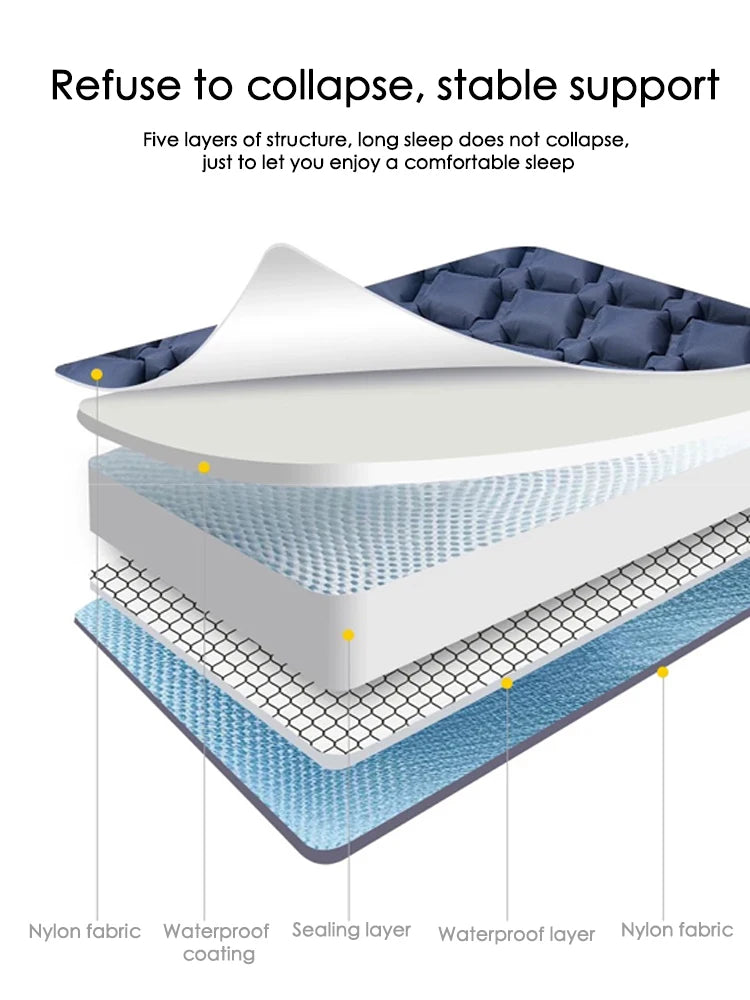 Outdoor Camping Sleeping Pad Folding Sleep Mat Beach Inflat Mattress with Pillows Ultralight Air Mat Travel Hiking New