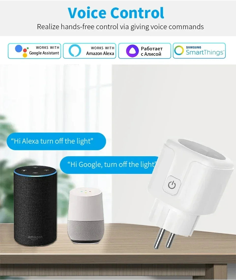 Tuay Smart Socket EU 16A 20A WiFi Smart Plug with Power Monitoring Smart Life APP Remote Control Support Google Assistant Alexa