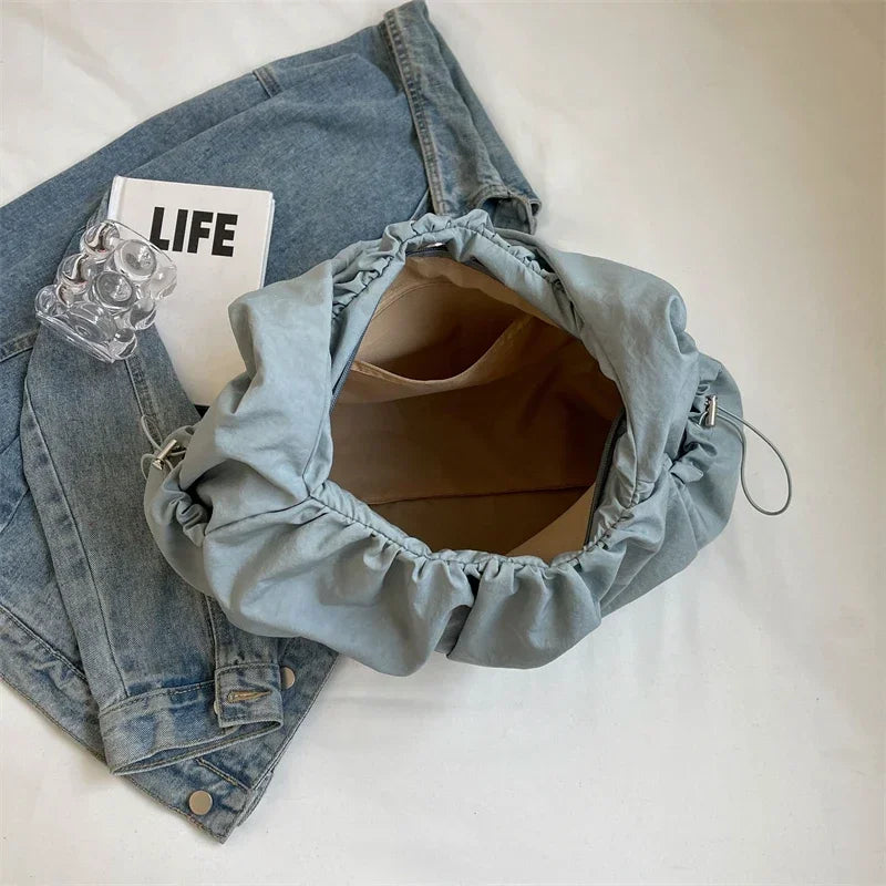 Nylon Cloth Bag Women Tote Bag Large Capacity Summer 2025 New Fashionable women's pleated Outdoor Travel bag Shoulder Bag