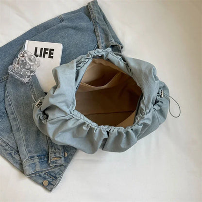 Nylon Cloth Bag Women Tote Bag Large Capacity Summer 2025 New Fashionable women's pleated Outdoor Travel bag Shoulder Bag