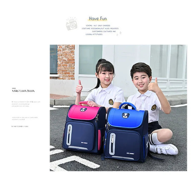 Lightweight Kids Backpack 1 3 6 Grade Spine Protection Reflective Space School Bag for Elementary Students