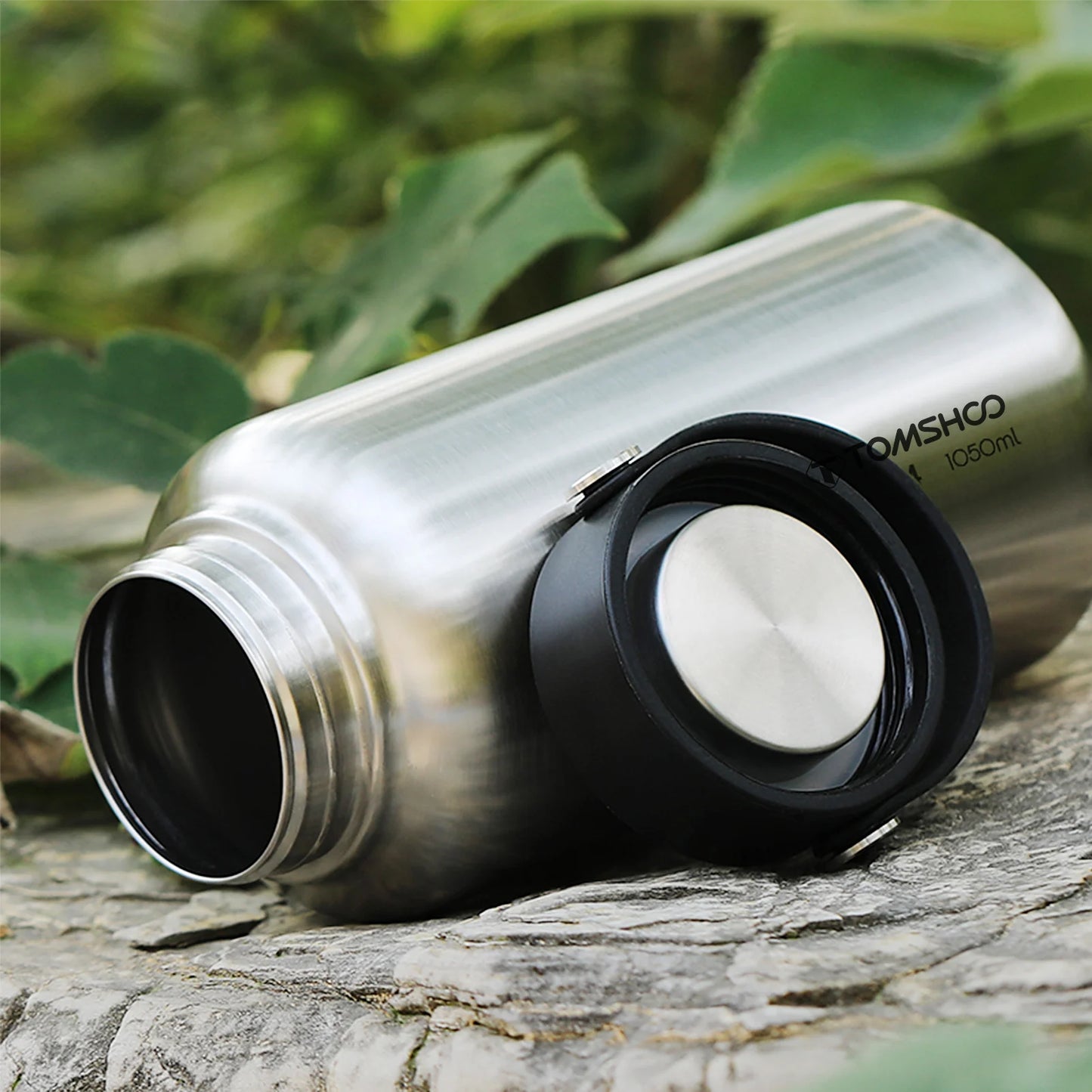 TOMSHOO 1.05L Stainless Steel Water Bottle Leak Proof Sports Bottle W 750ml Water Cup Coffee Mug Hanging Pot for Outdoor Camping