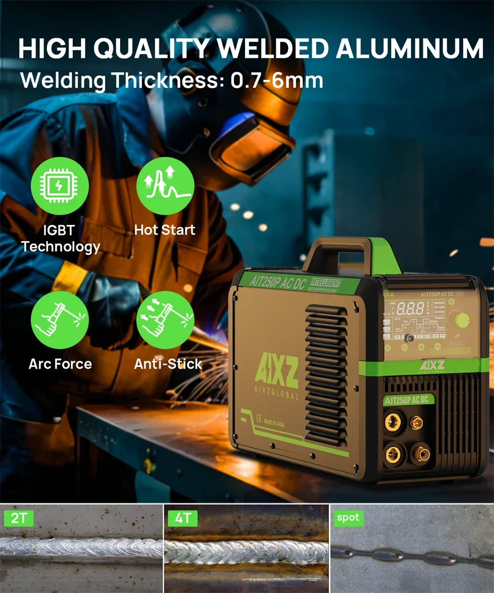AIXZ 250A 5 in 1 HF TIG Welder AC/DC Aluminum Welding MMA/ARC/Argon Digital Pulse 2T/4T IGBT Inverter Stainless Welding Machine
